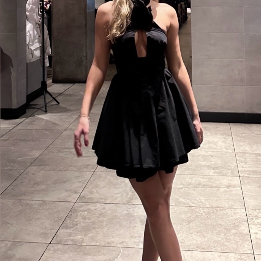 ASOS LUXE corsage halterneck mini dress in black